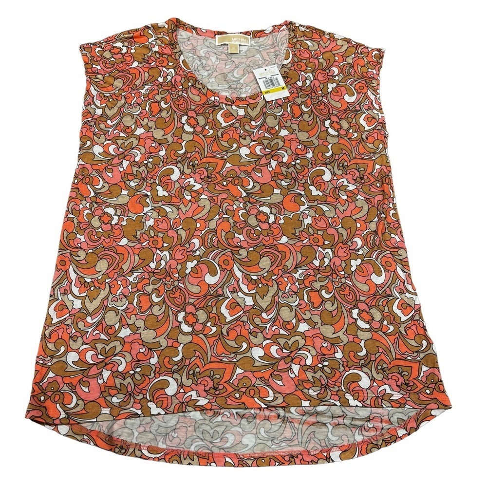 NWT Michael Kors Caribbean Pink Floral Print Top Size Medium